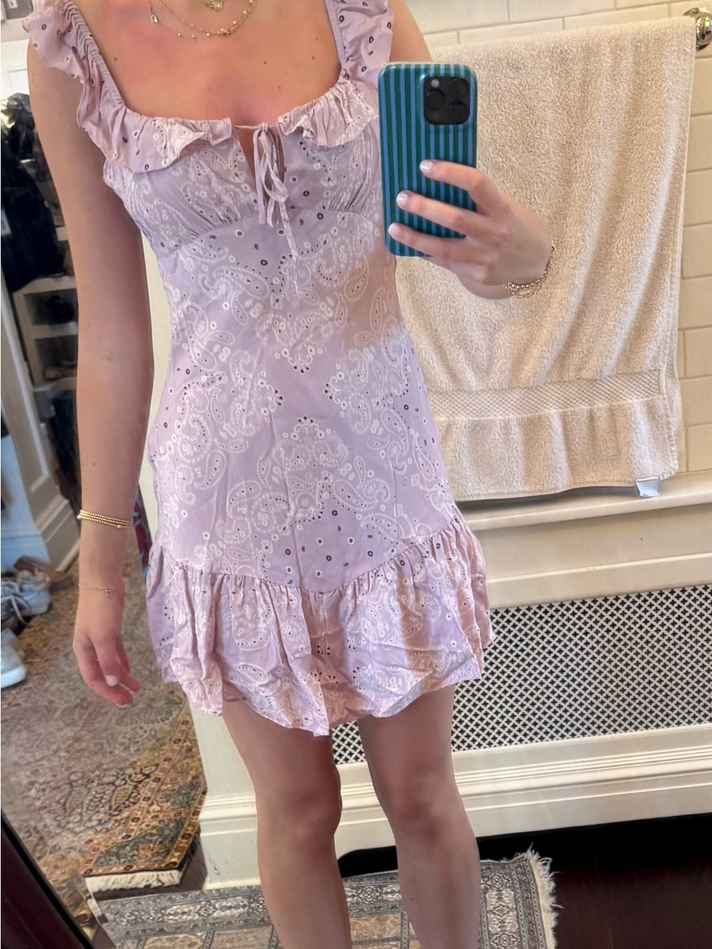 REVOLVE Lilac Paisley Eyelet Ruffle Mini Dress